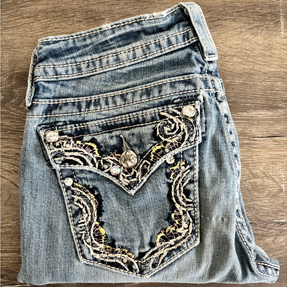 Miss Me Light Blue Embroidered Skinny Jeans